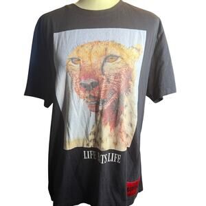 Nature is Metal Life Eats Life Graphic Tee, Lion, Streetwear, Black, Size Large